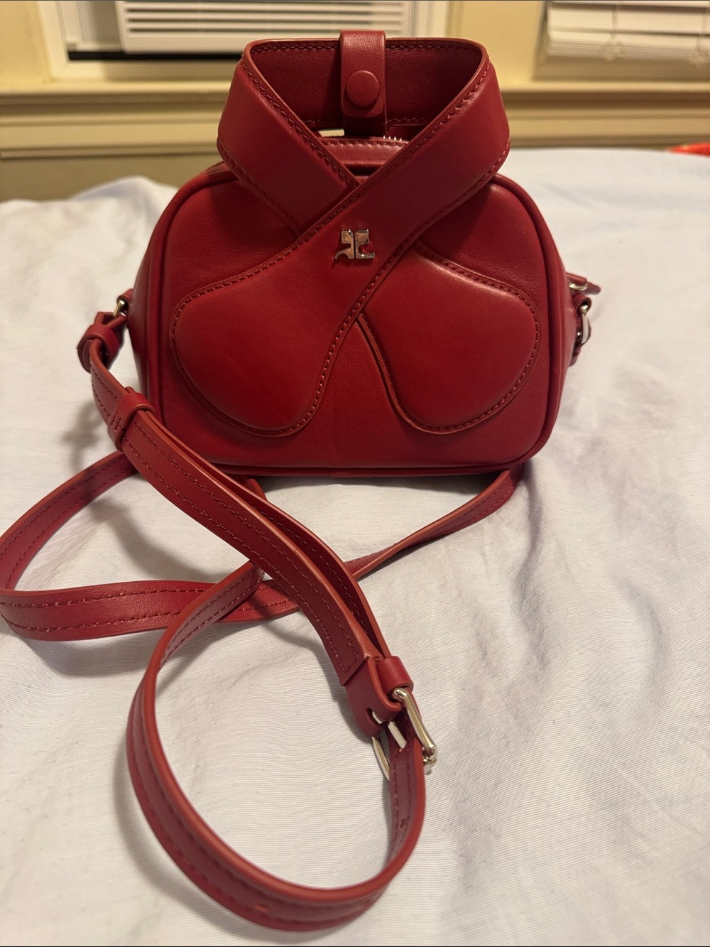 Courrèges Red Leather Crossbody Bag with Sculpted Flap